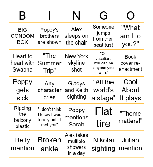 People We Meet on Vacation Bingo Card
