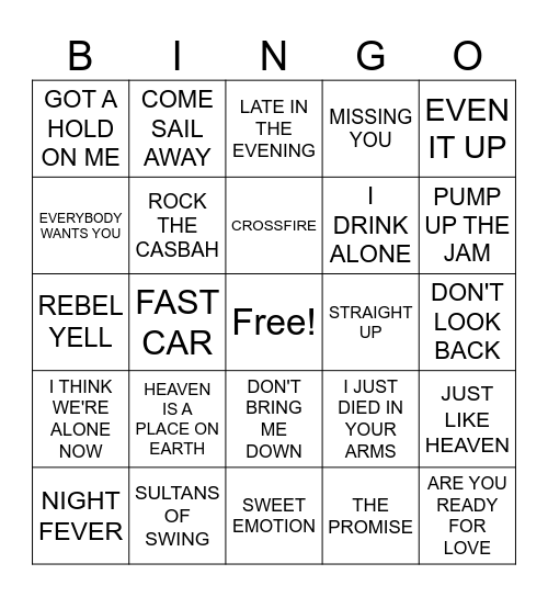 MORE 70'S & 80'S HITS Bingo Card