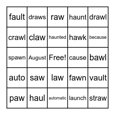 Au and Aw Bingo Card