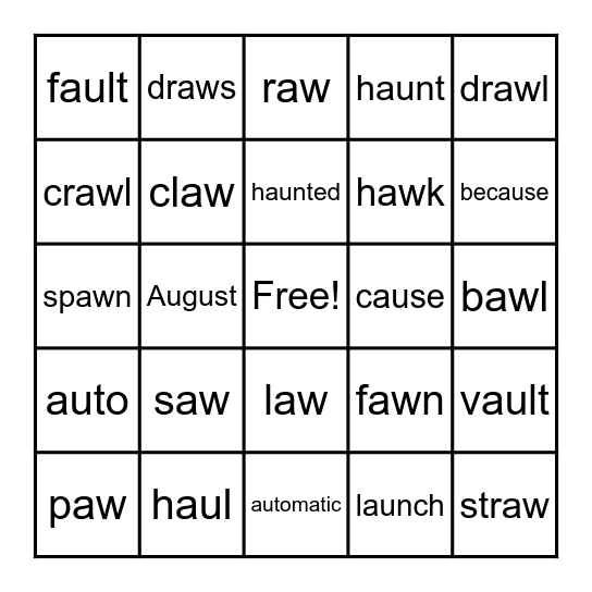 Au and Aw Bingo Card