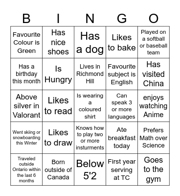Team Celestial Human Bingo Card