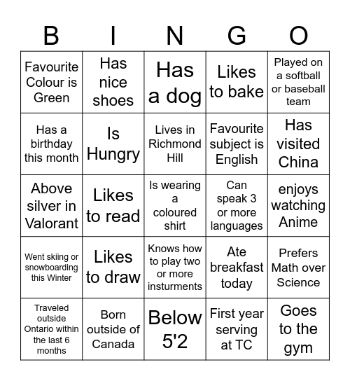 Team Celestial Human Bingo Card