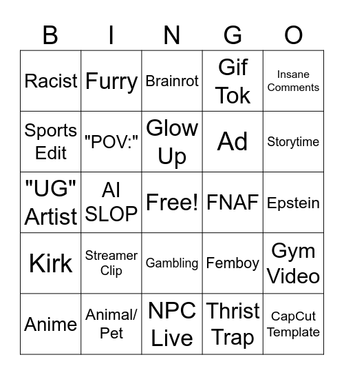 Tiktok Bingo Card