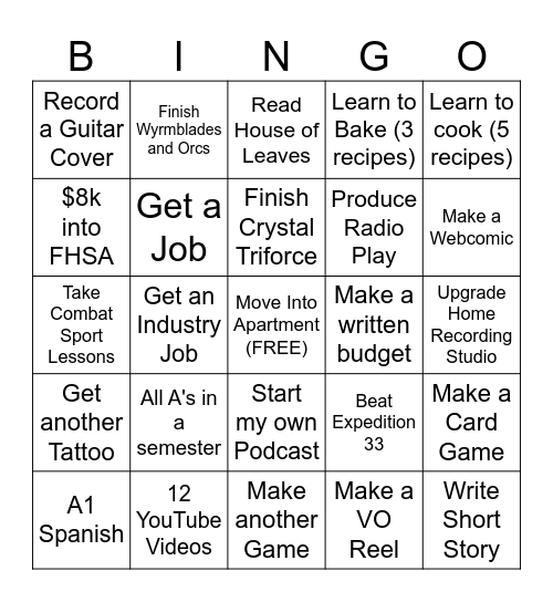 2026 Bingo Resolutions Bingo Card