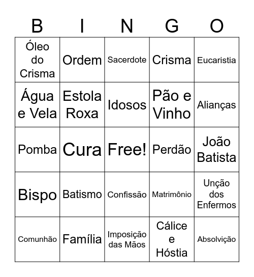 Os Sete Sacramentos Bingo Card