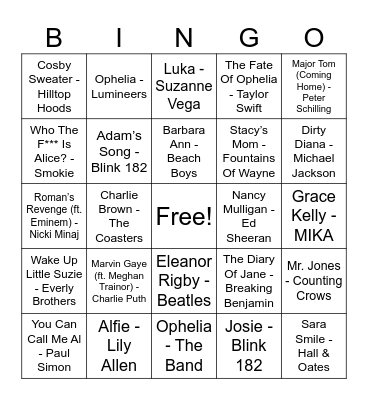 NAME THAT TUNE Bingo Card