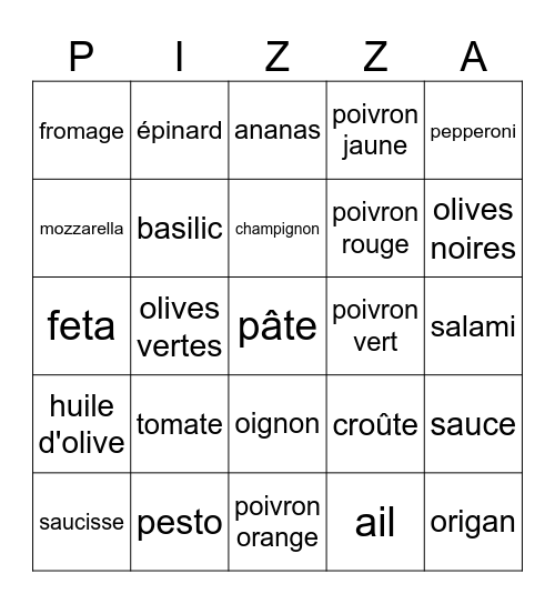 TOUTE GARNIE Bingo Card