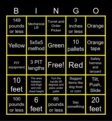 Safety Bingo Card