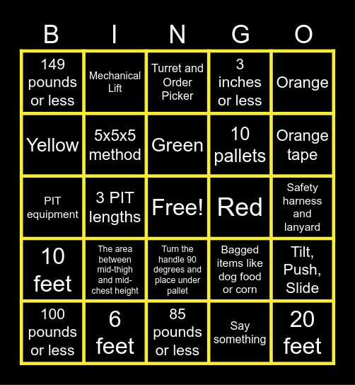 Safety Bingo Card