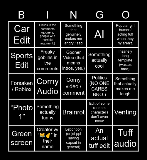 Capcut Bingo Card