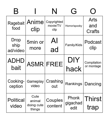 TikTok Bingo Card