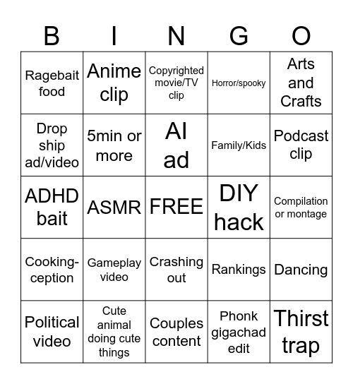 TikTok Bingo Card