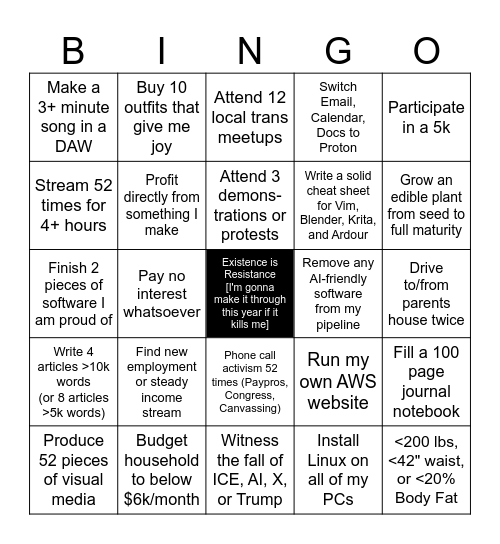2026 Resolutions Bingo Card