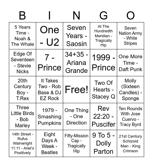Take A Number Bingo Card