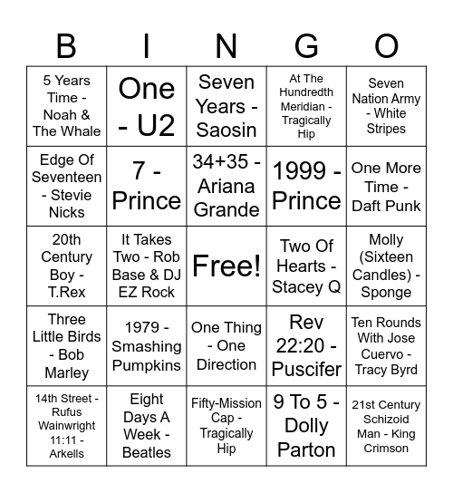 Take A Number Bingo Card