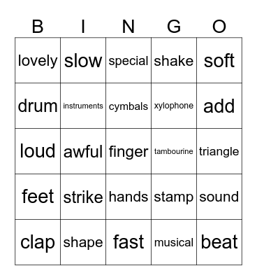 Music/Instruments Bingo Card