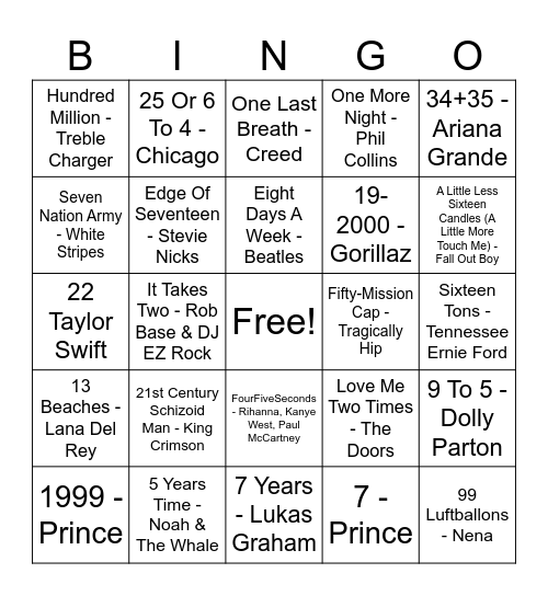 Take A NUMBER Bingo Card