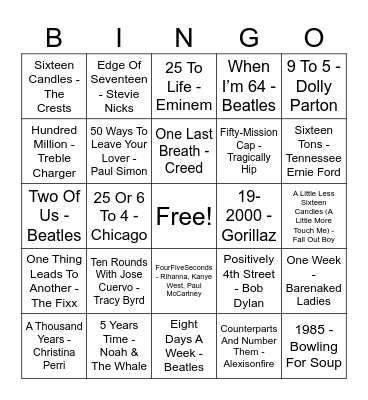 TAKE A NUMBER Bingo Card