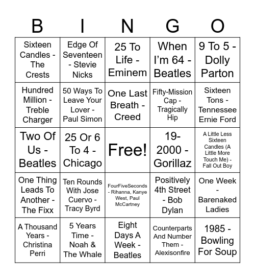 TAKE A NUMBER Bingo Card