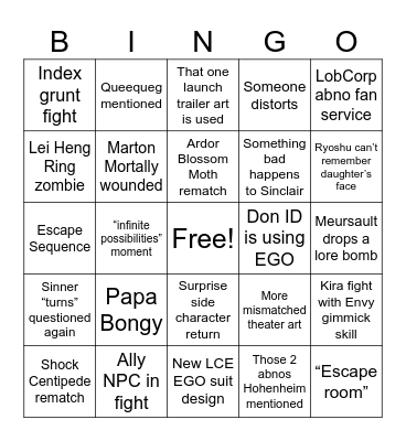Part 2 Predictions B.I.N.G.O. Bingo Card