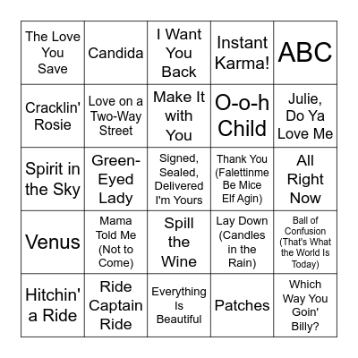 70's VOL. 1 Bingo Card