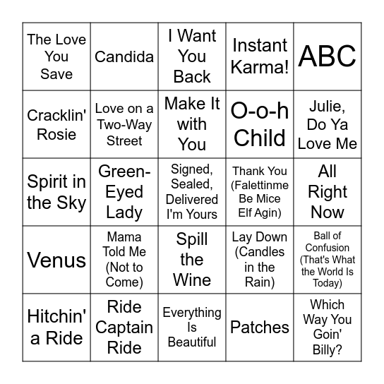 70's VOL. 1 Bingo Card