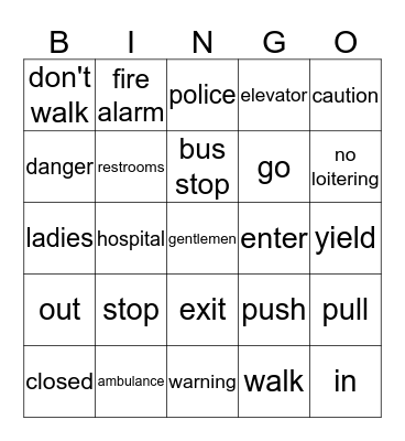 Sign Bingo Card