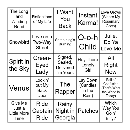 70's VOL. 1 Bingo Card