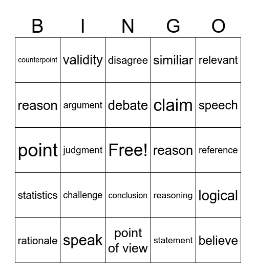 Argument Bingo Card