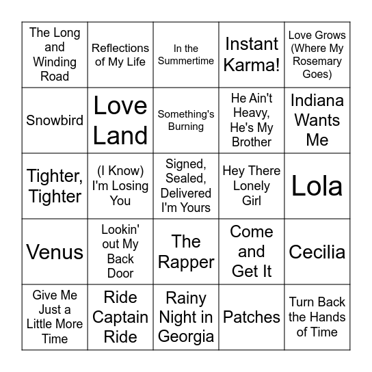 70's VOL. 1 Bingo Card
