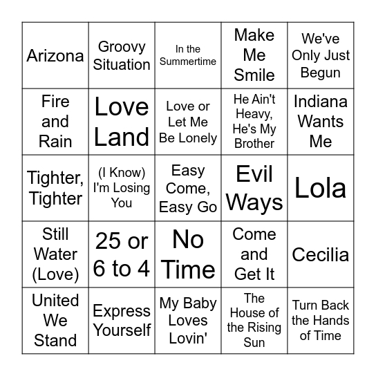 70's VOL. 1 Bingo Card