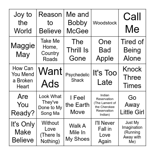 70's VOL. 2 Bingo Card