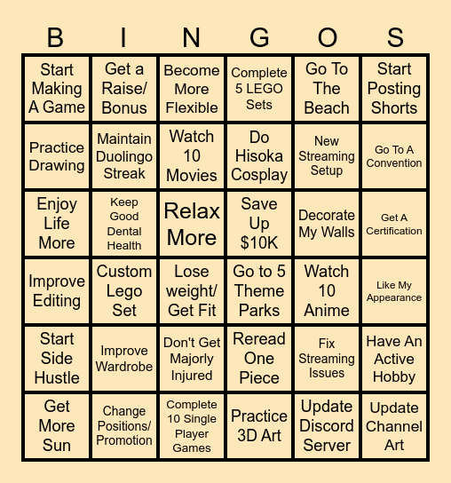2026 New Year Resolutions Bingo Card