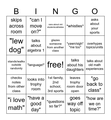 math bingo Card