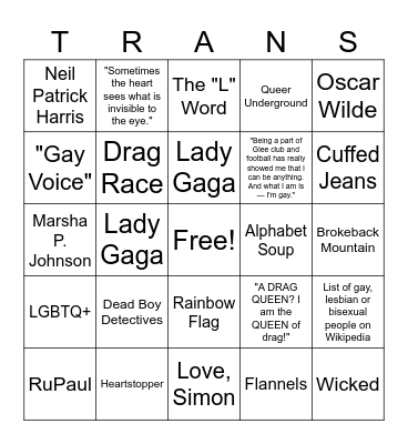 QUEER BINGO! Bingo Card