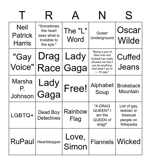 QUEER BINGO! Bingo Card