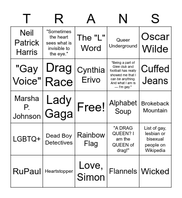 QUEER BINGO! Bingo Card