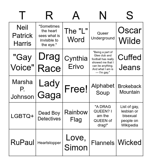 QUEER BINGO! Bingo Card