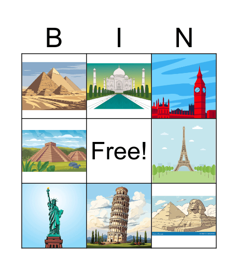Landmarks Bingo Card