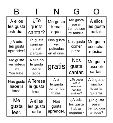 ¿Qué te gusta hacer? Bingo Card