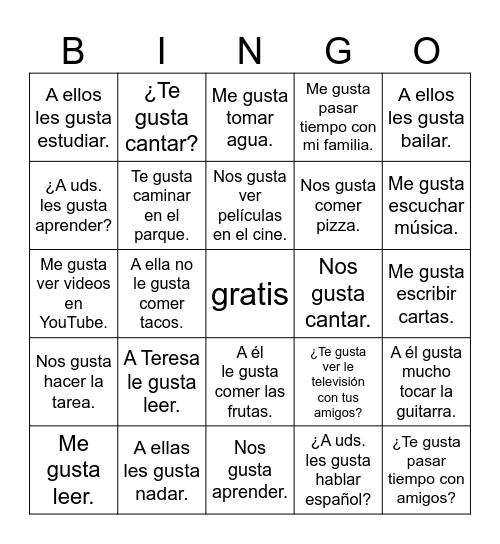 ¿Qué te gusta hacer? Bingo Card