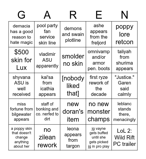 LEAGUE 2026 Bingo Card