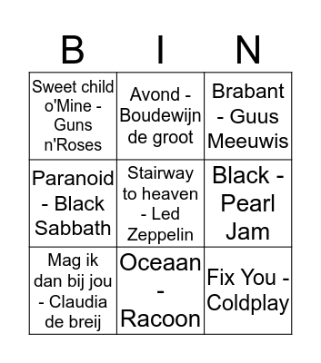 Top 2000 Bingo Card