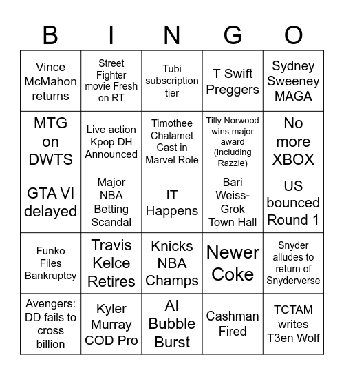 TCTAM's 2026 Bingo Card Bingo Card