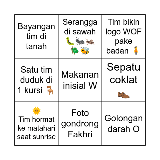 📸 2026 WOF Moment Bingo Card