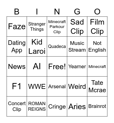 TIKTOK Bingo Card