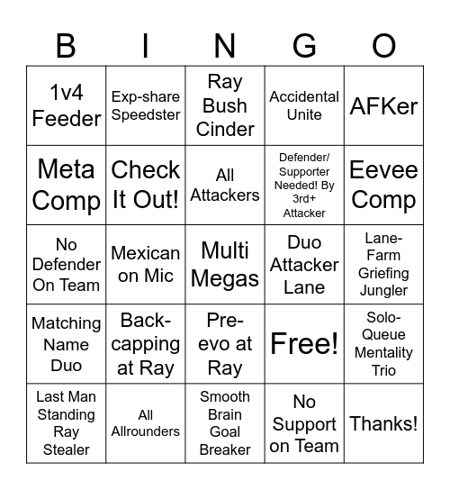 Unite Edition Bingo Card
