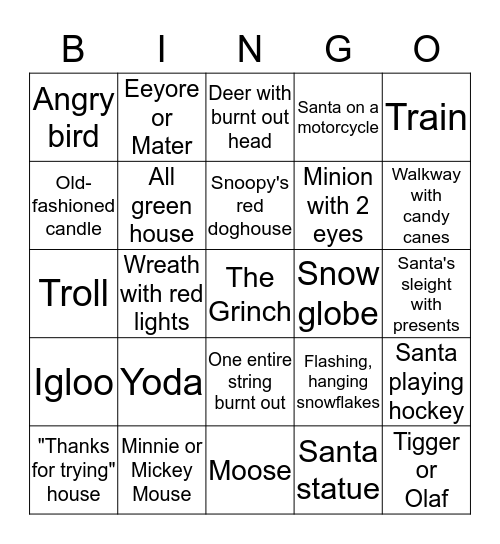 Christmas Eve Lights Bingo!! Bingo Card
