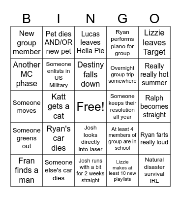 Weenie Bingo Card