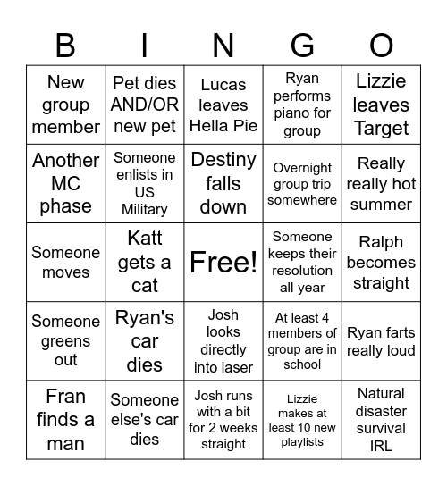 Weenie Bingo Card